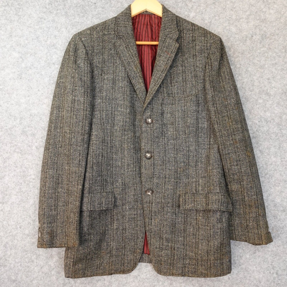 70s Vintage Tweed Blazer Men 38R Small Herringbone Union Commodore CLIPPER CRAFT